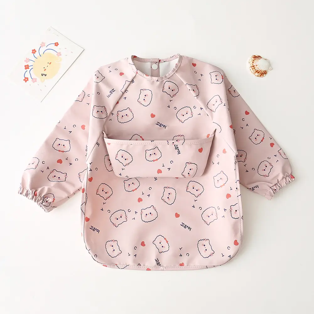Kids Long Sleeve Eating Bib with Dinosaur Print - Image 32