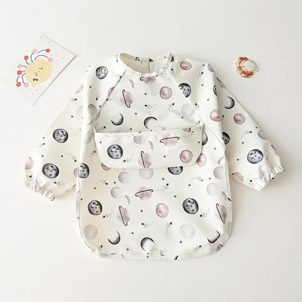 Kids Long Sleeve Eating Bib with Dinosaur Print - Image 33