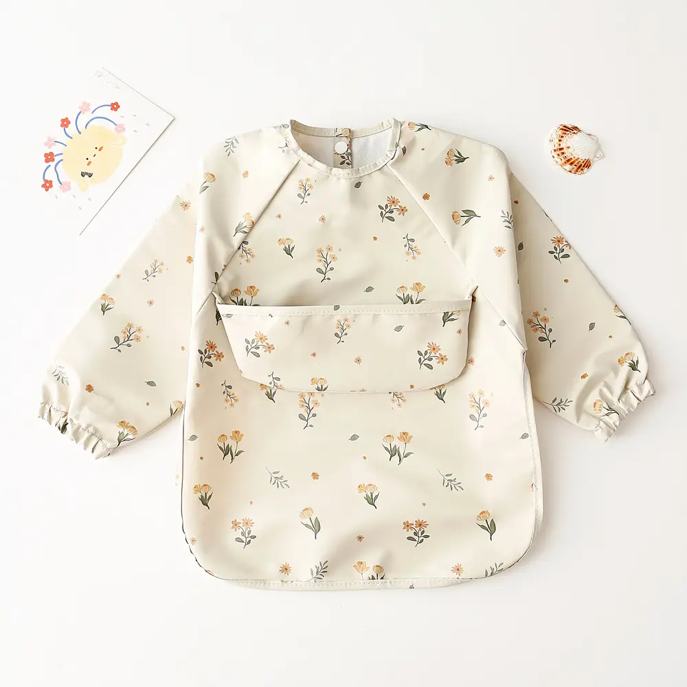 Kids Long Sleeve Eating Bib with Dinosaur Print - Image 34