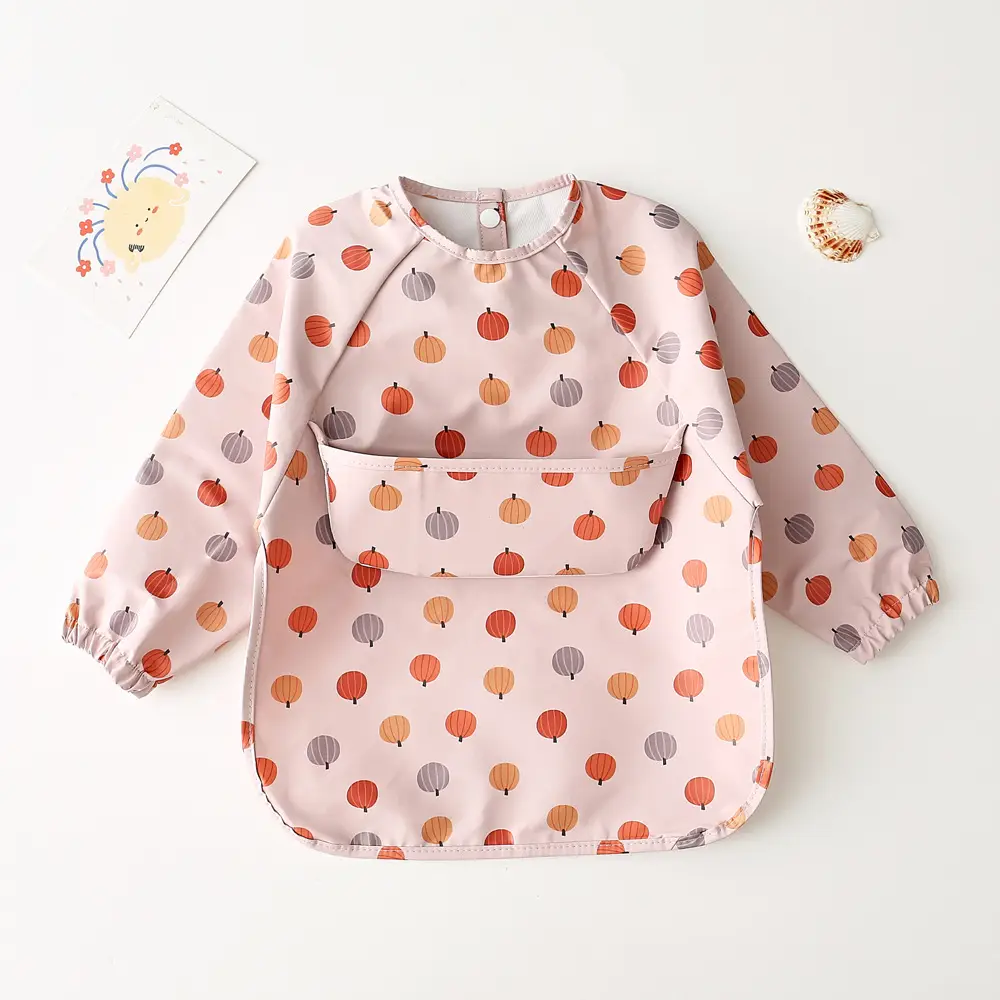 Kids Long Sleeve Eating Bib with Dinosaur Print - Image 35