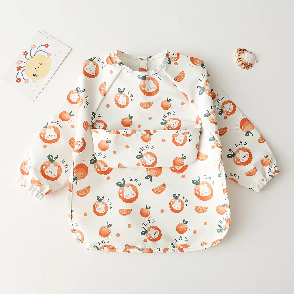 Kids Long Sleeve Eating Bib with Dinosaur Print - Image 36