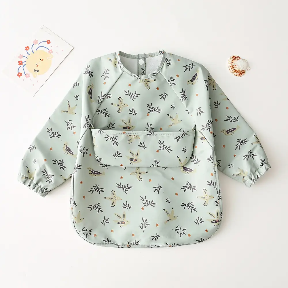Kids Long Sleeve Eating Bib with Dinosaur Print - Image 37