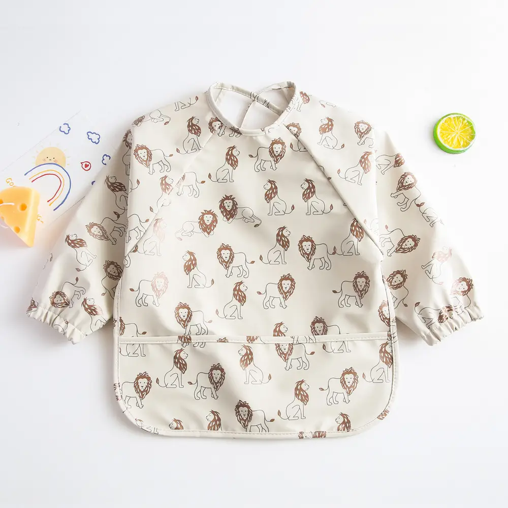 Kids Long Sleeve Eating Bib with Dinosaur Print - Image 4