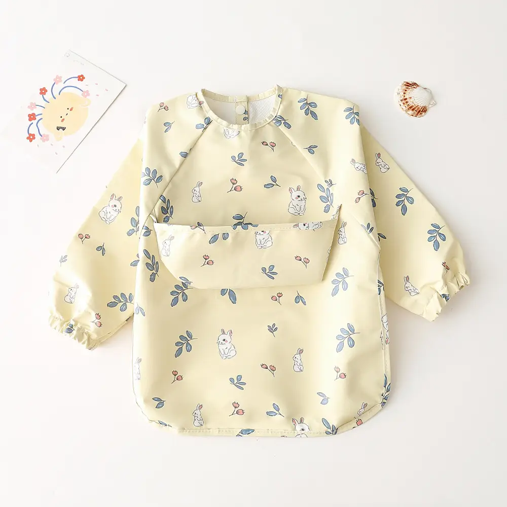 Kids Long Sleeve Eating Bib with Dinosaur Print - Image 38
