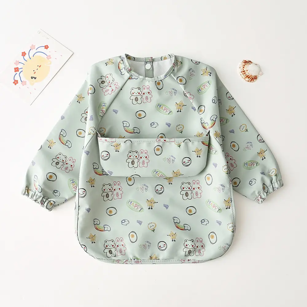 Kids Long Sleeve Eating Bib with Dinosaur Print - Image 39