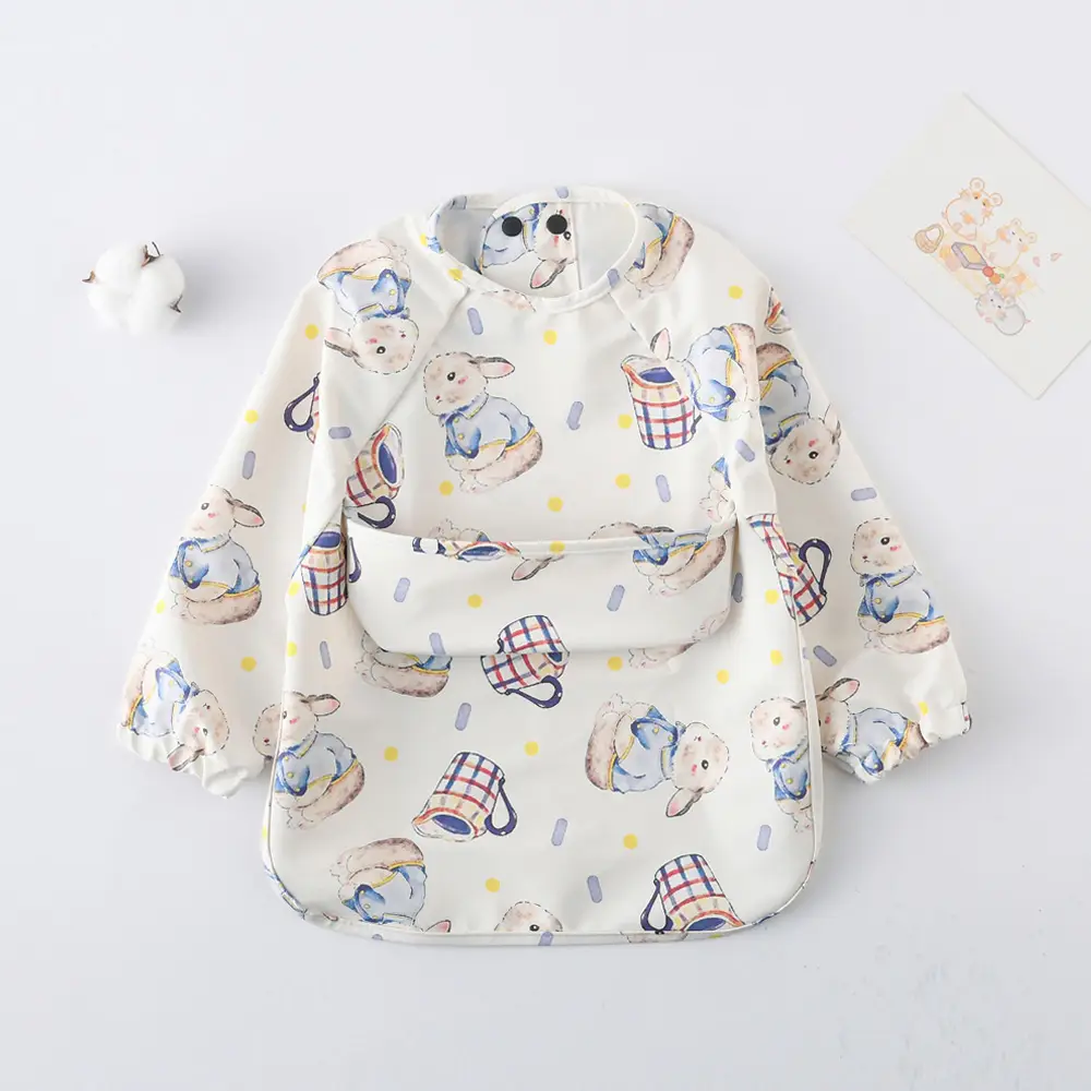 Kids Long Sleeve Eating Bib with Dinosaur Print - Image 40
