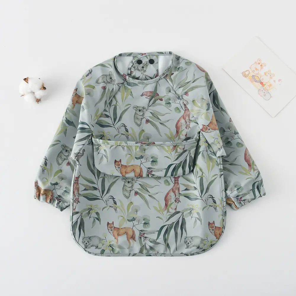 Kids Long Sleeve Eating Bib with Dinosaur Print - Image 42