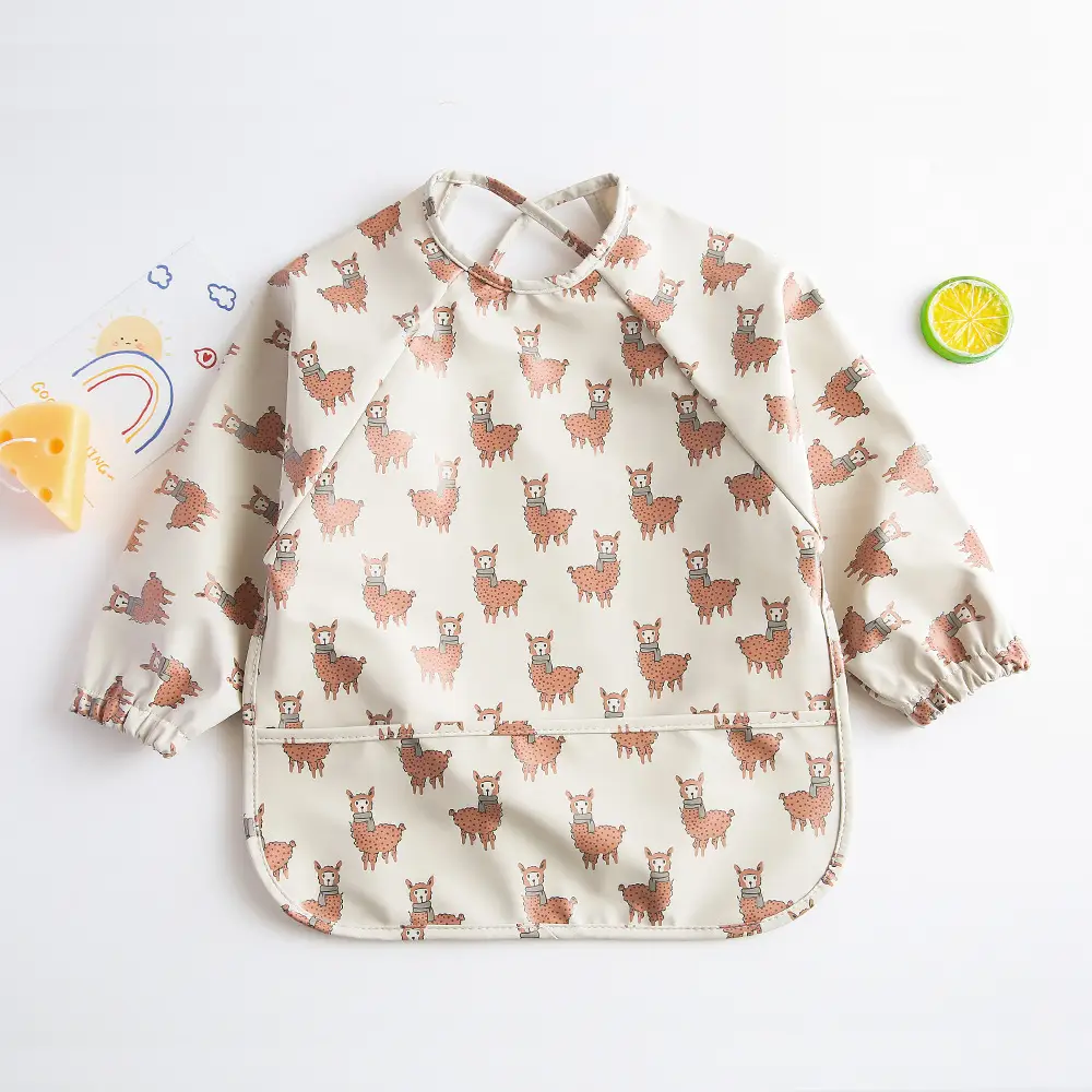 Kids Long Sleeve Eating Bib with Dinosaur Print - Image 6