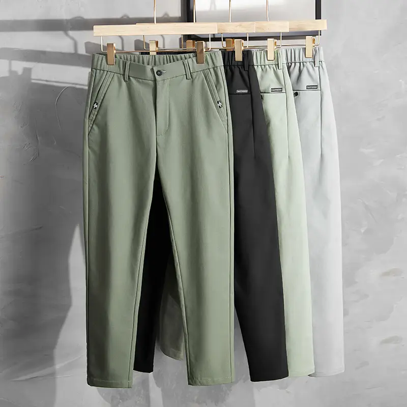 Men's Ice Silk Straight Pants Green Stretch Casual - Image 29