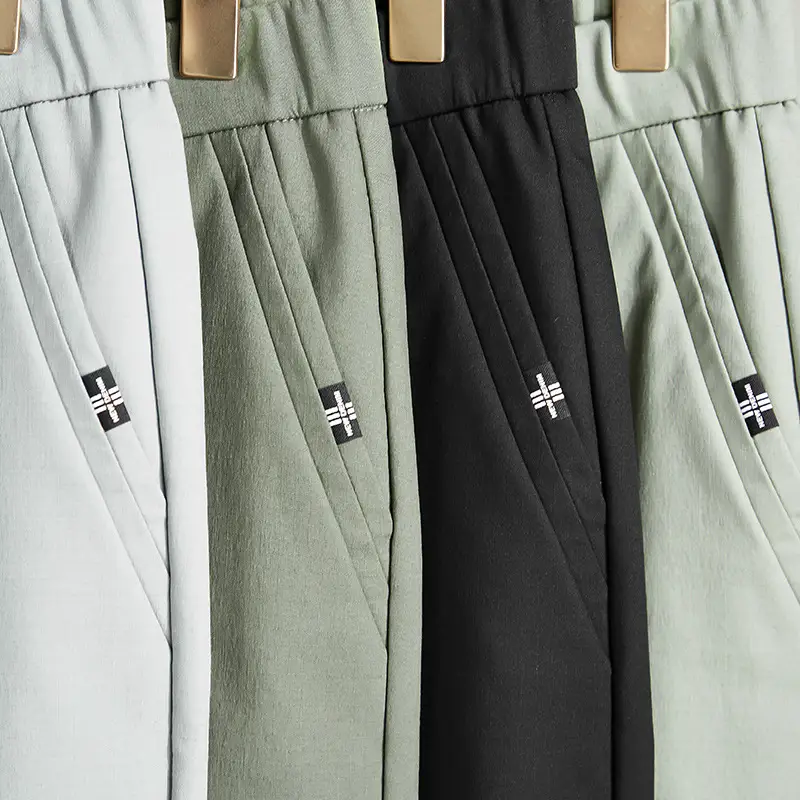 Men's Ice Silk Straight Pants Green Stretch Casual - Image 31