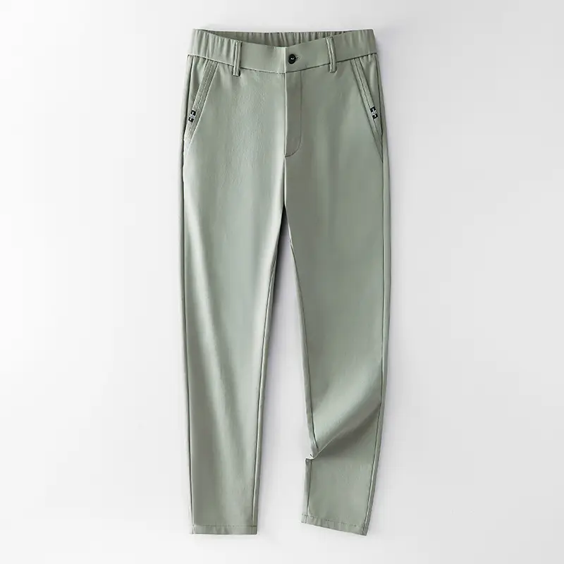Men's Ice Silk Straight Pants Green Stretch Casual - Image 32