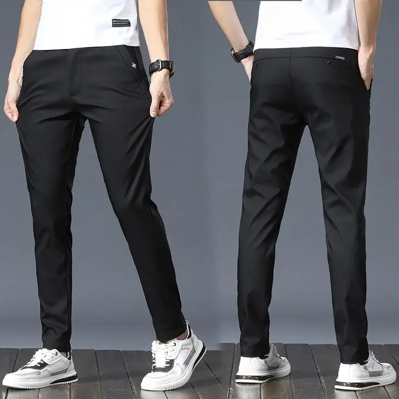 Men's Ice Silk Straight Pants Green Stretch Casual - Image 13