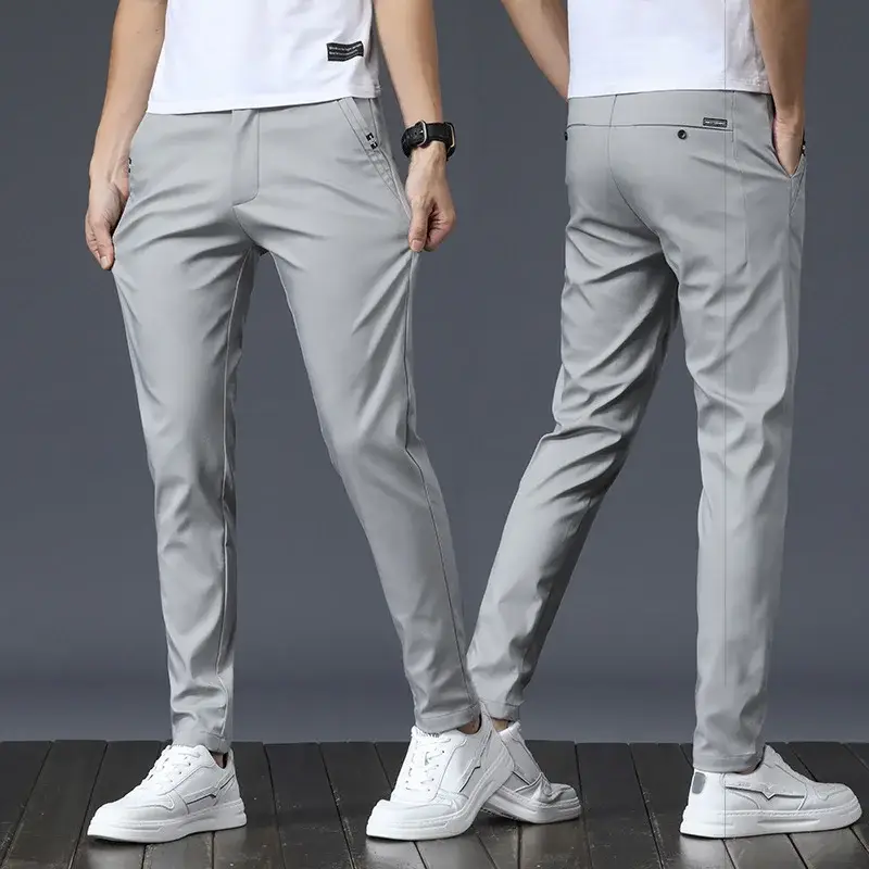 Men's Ice Silk Straight Pants Green Stretch Casual - Image 5