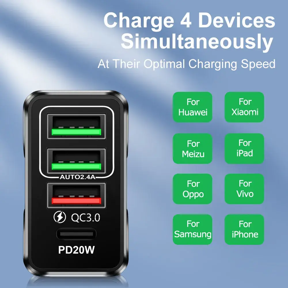 PD36W Multi-Port USB Charger with 3 Type-C Ports - Image 5