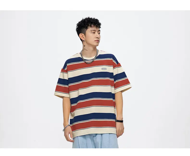 Men Striped T-Shirt 2025 Summer Loose Fit — feature 12