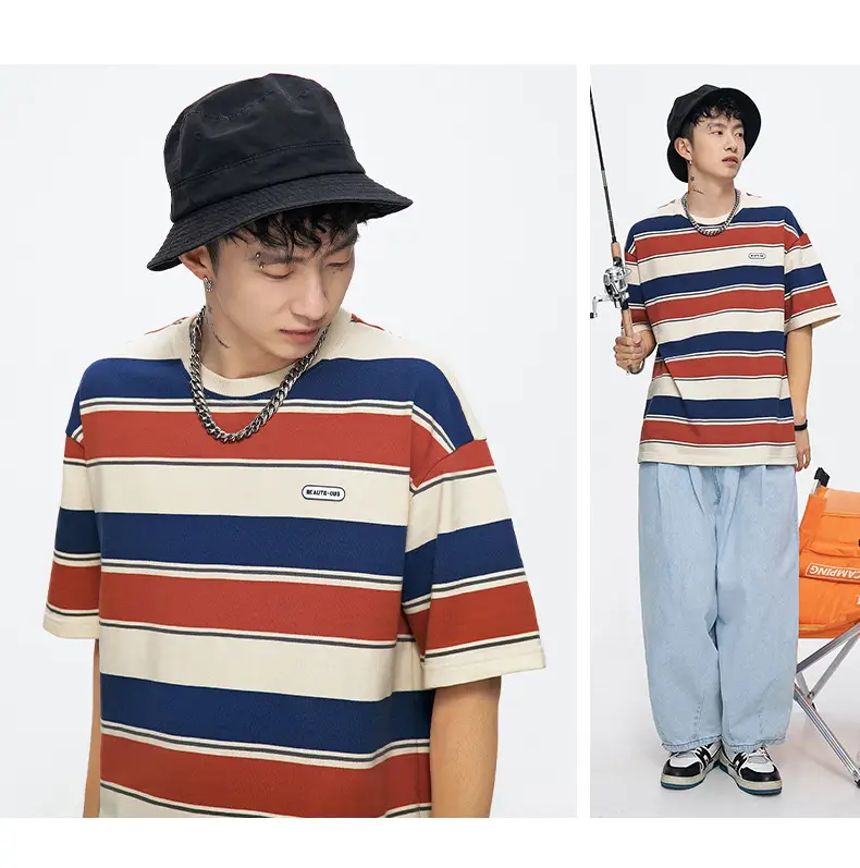 Men Striped T-Shirt 2025 Summer Loose Fit — feature 14