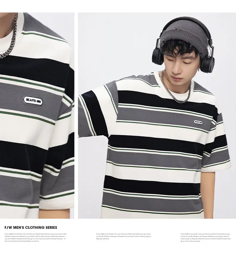 Men Striped T-Shirt 2025 Summer Loose Fit — feature 20