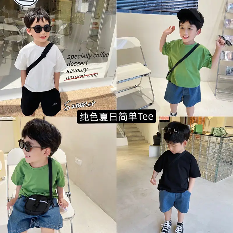 Green Cotton Round Neck T-Shirt for Kids Boys