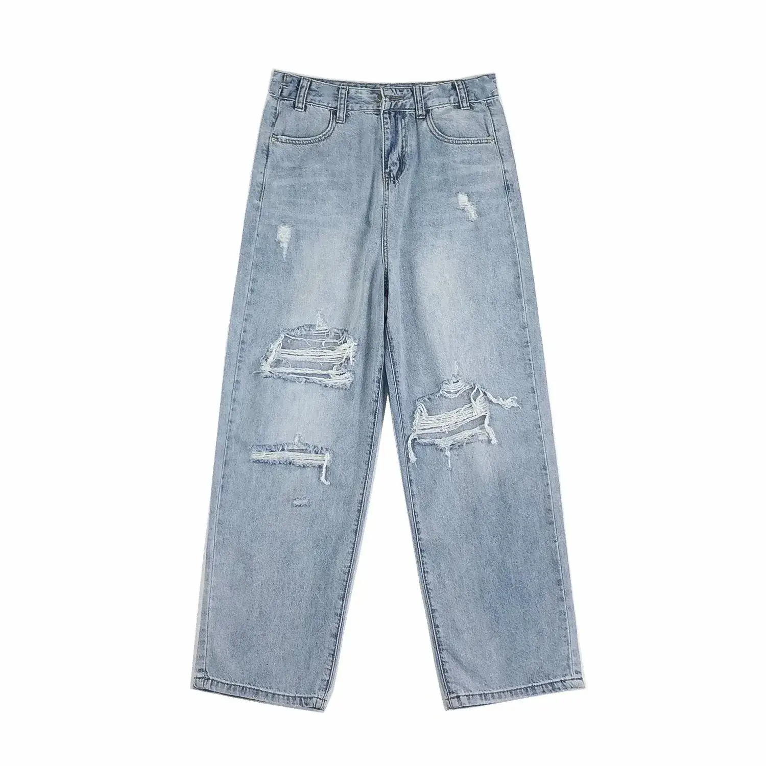 Ripped Washed Jeans Boys Summer Loose Wide Leg Straight Pants - Image 6