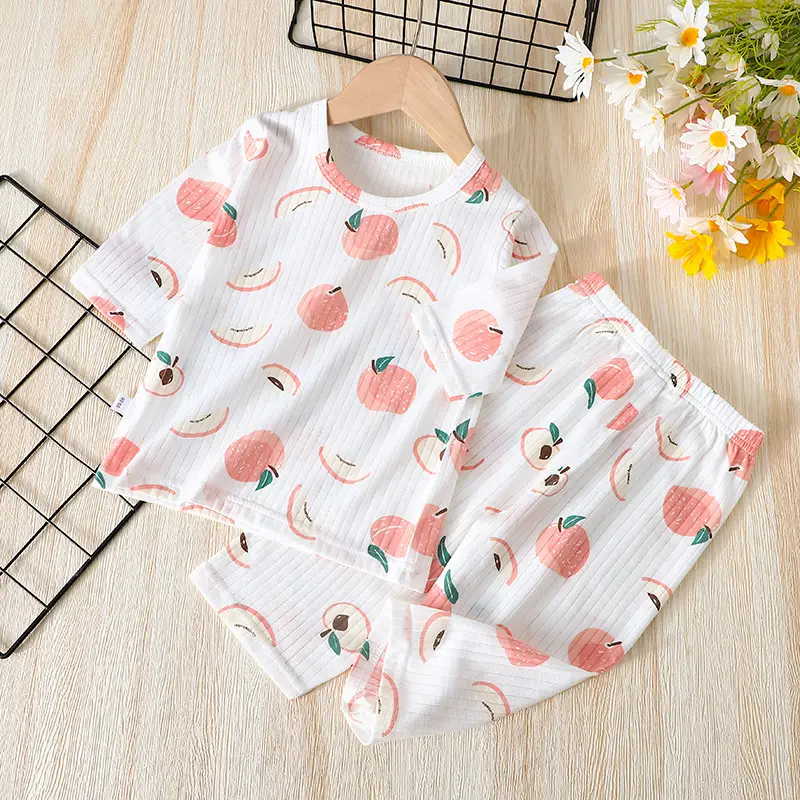 Dropshipping Kidsren's Short-Sleeved Pure Cotton Home Clothes Three-Quarter Sleeve Air-Conditioned Clothes 1-6 Years Old Boys' Cropped Pants for Baby Girls