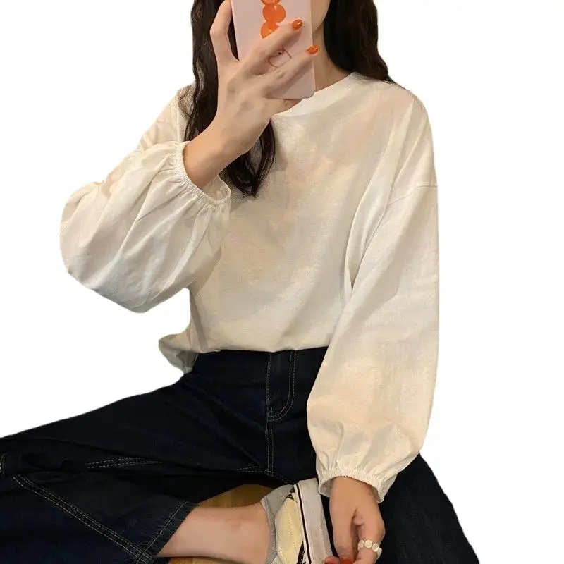 Women Loose Sleeve T-Shirt Coral Lantern Sleeve College Style - Image 11
