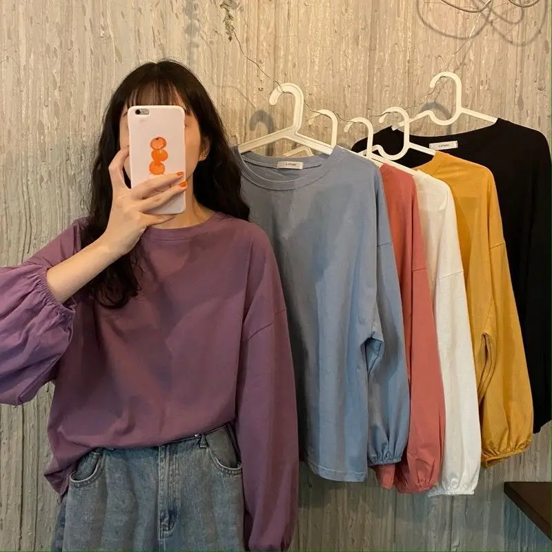 Women Loose Sleeve T-Shirt Coral Lantern Sleeve College Style — feature 12