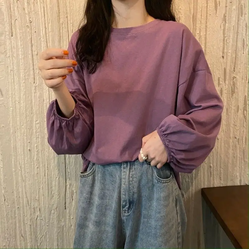 Women Loose Sleeve T-Shirt Coral Lantern Sleeve College Style — feature 13