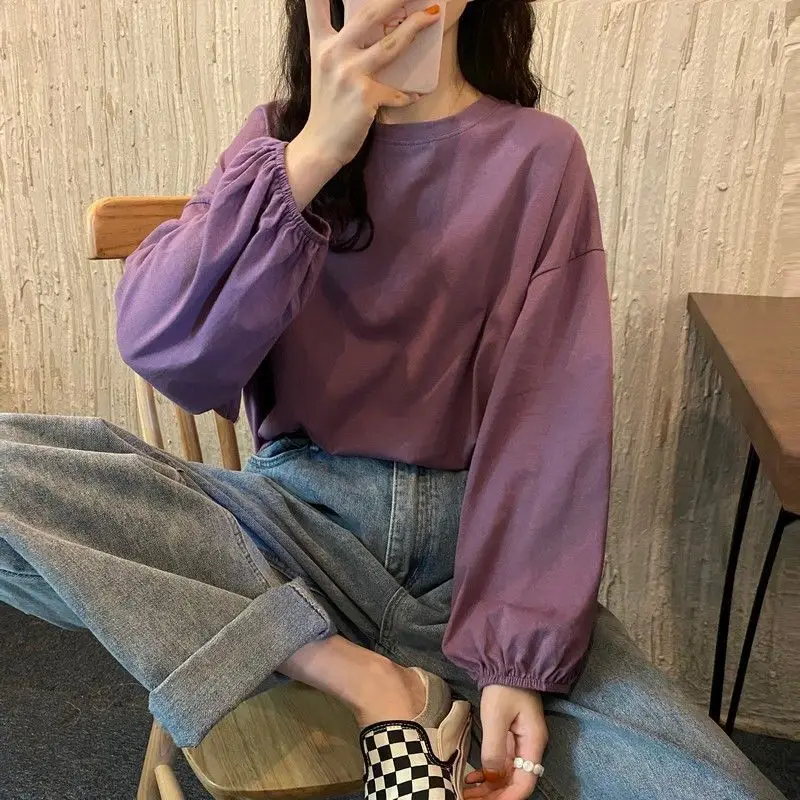 Women Loose Sleeve T-Shirt Coral Lantern Sleeve College Style — feature 14