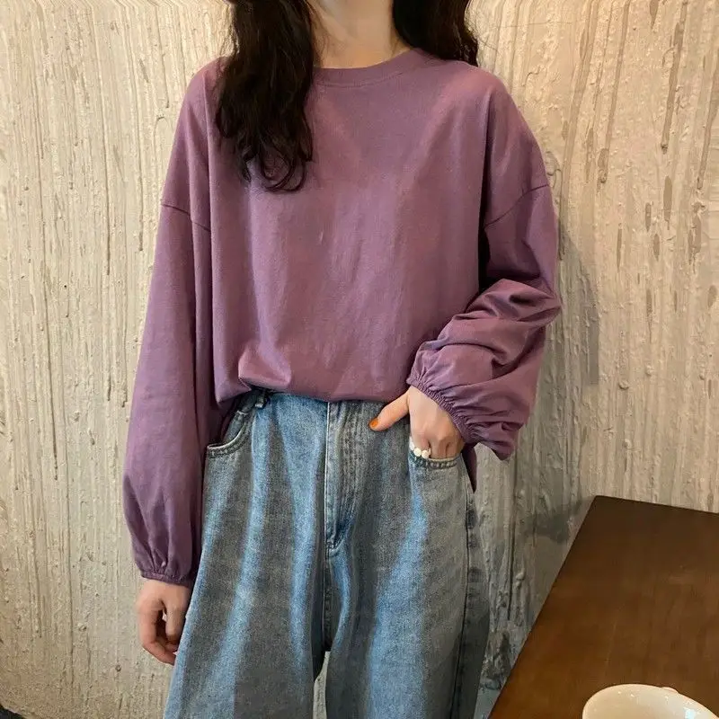 Women Loose Sleeve T-Shirt Coral Lantern Sleeve College Style — feature 16