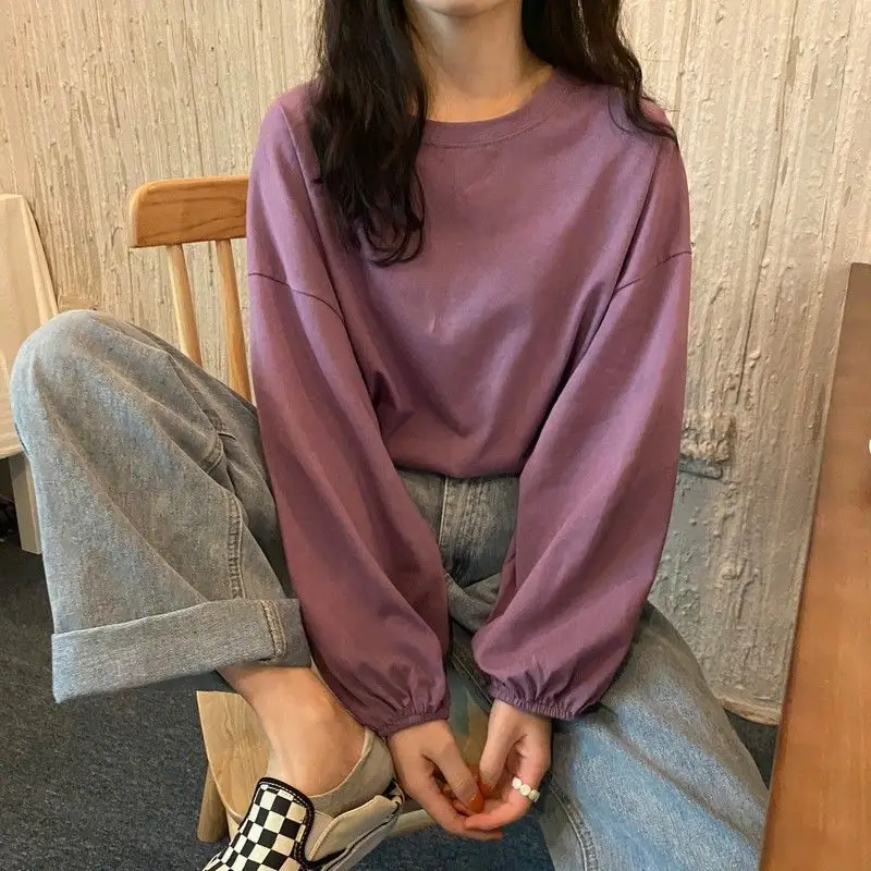 Women Loose Sleeve T-Shirt Coral Lantern Sleeve College Style — feature 17