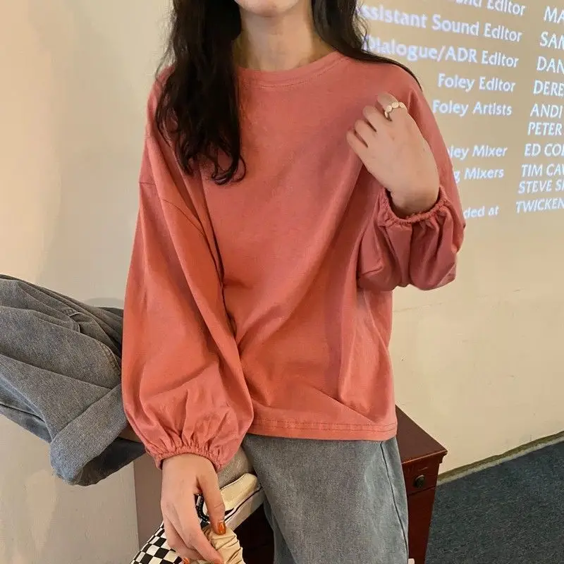 Women Loose Sleeve T-Shirt Coral Lantern Sleeve College Style — feature 19