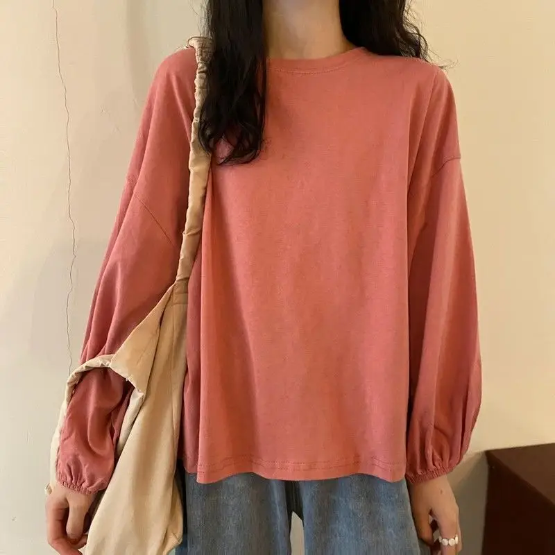 Women Loose Sleeve T-Shirt Coral Lantern Sleeve College Style — feature 20