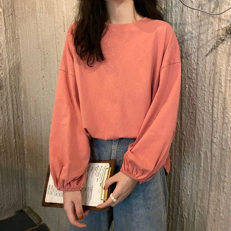 Women Loose Sleeve T-Shirt Coral Lantern Sleeve College Style — feature 21