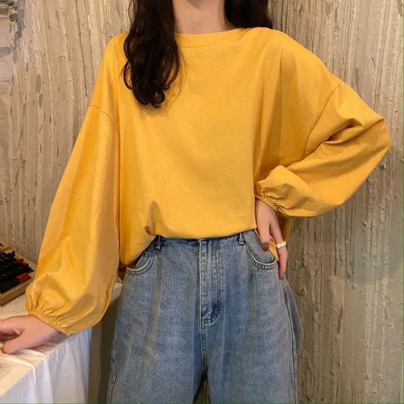 Women Loose Sleeve T-Shirt Coral Lantern Sleeve College Style — feature 41