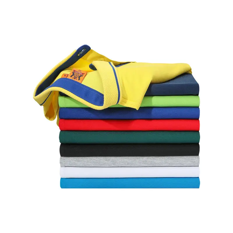 Blue Polo Shirt with Yellow Trim Long Sleeve Business Style - Image 21