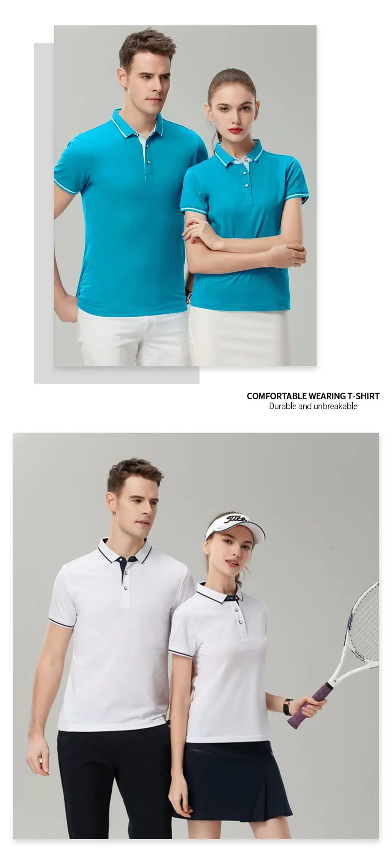 Blue Polo Shirt with Yellow Trim Long Sleeve Business Style — feature 10