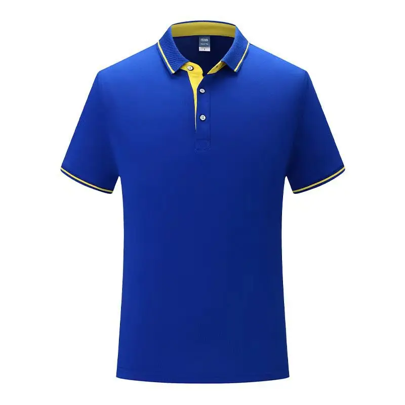 Blue Polo Shirt with Yellow Trim Long Sleeve Business Style - Image 13