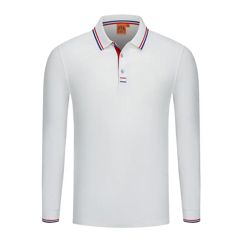 Blue Polo Shirt with Yellow Trim Long Sleeve Business Style - Image 2