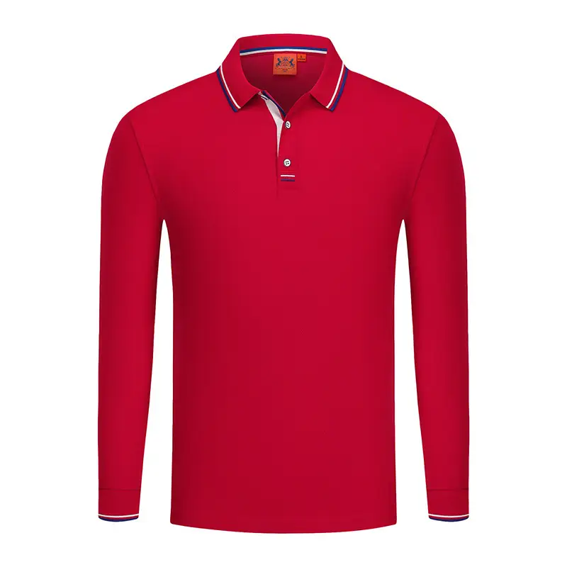 Blue Polo Shirt with Yellow Trim Long Sleeve Business Style - Image 3