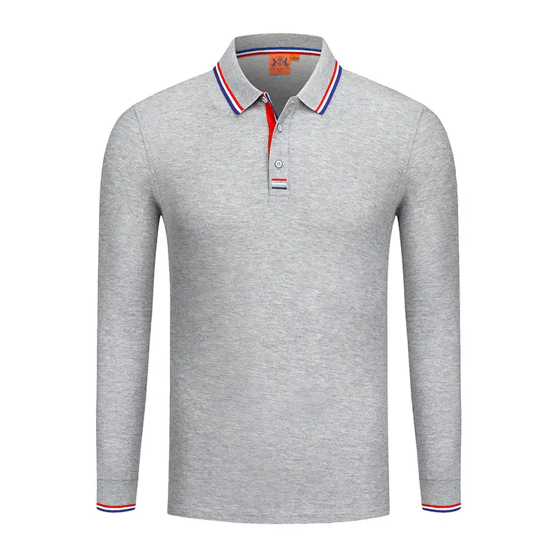 Blue Polo Shirt with Yellow Trim Long Sleeve Business Style - Image 4