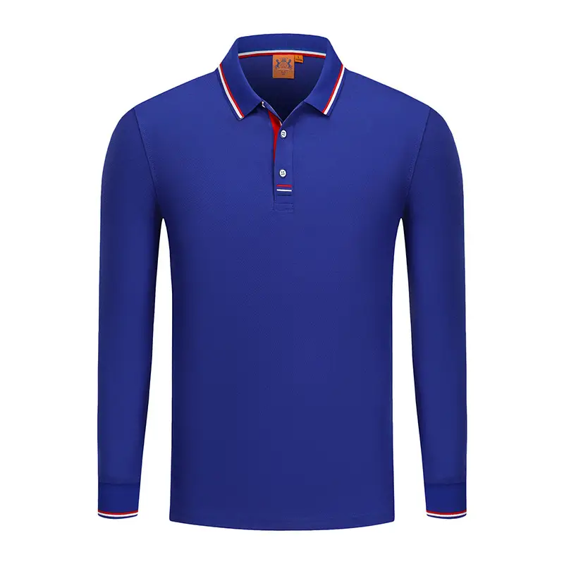 Blue Polo Shirt with Yellow Trim Long Sleeve Business Style - Image 5