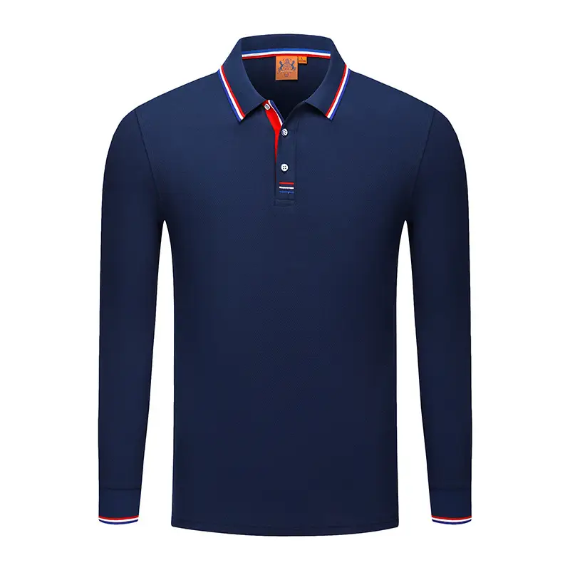 Blue Polo Shirt with Yellow Trim Long Sleeve Business Style - Image 6