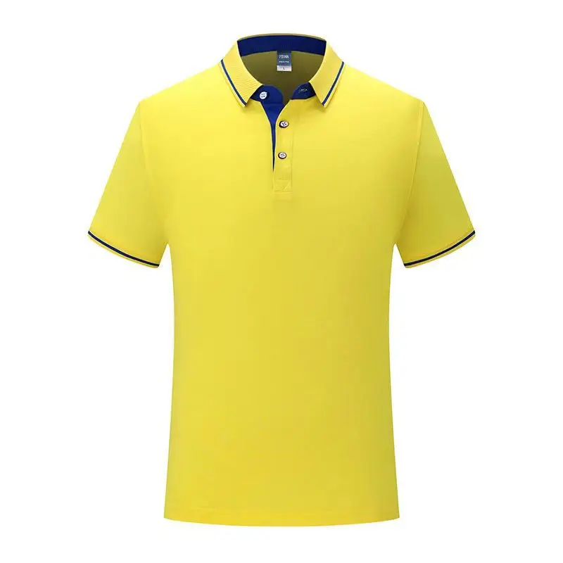Blue Polo Shirt with Yellow Trim Long Sleeve Business Style - Image 9