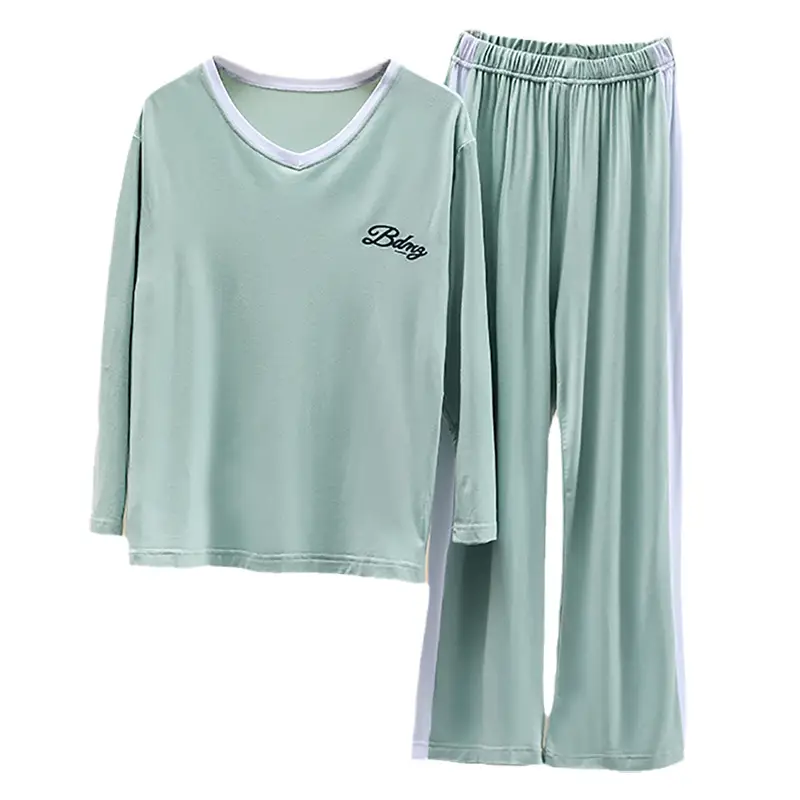 Children's Long Sleeve Ice Silk Pajamas Set Blue - Image 7