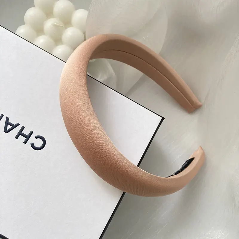 Korean-style Satin Hair Hoop Beige Wide Brim - Image 4