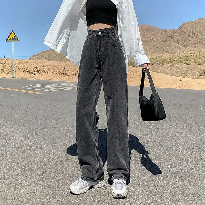 Women Loose Straight Leg Jeans High Waist New Crossed - Image 3