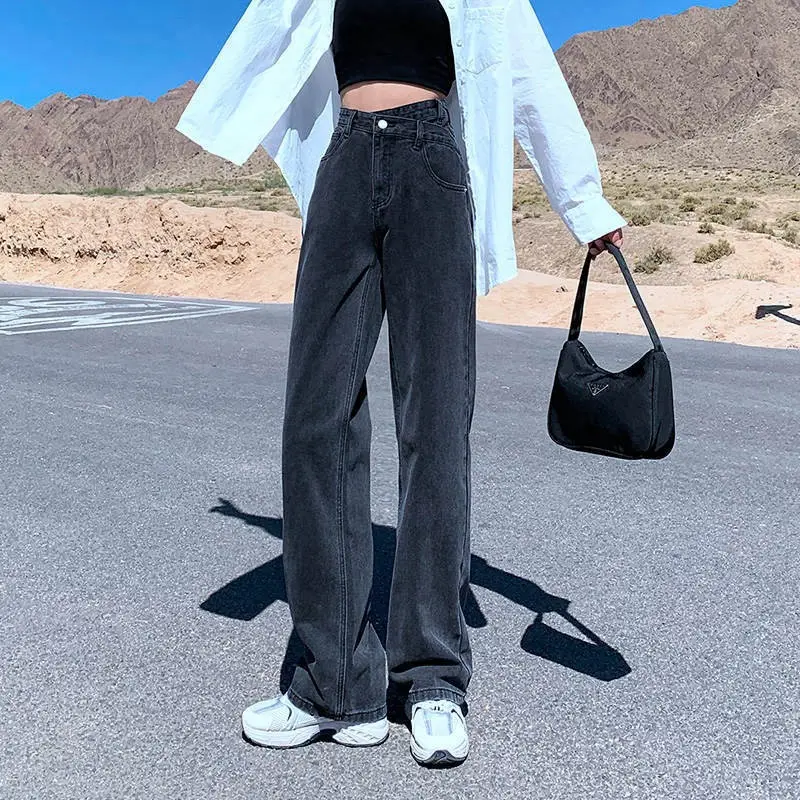 Women Loose Straight Leg Jeans High Waist New Crossed - Image 4