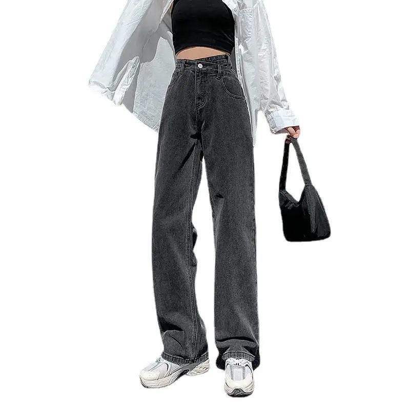 Women Loose Straight Leg Jeans High Waist New Crossed - Image 6