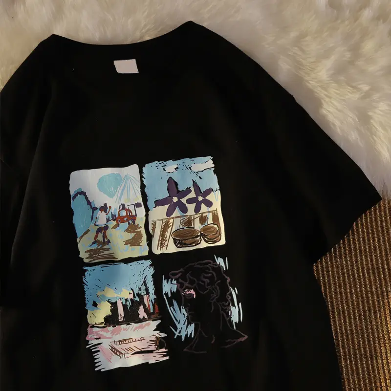 Women's 2022 Printed Pullover T-Shirt Blue Loose Fit - Image 5