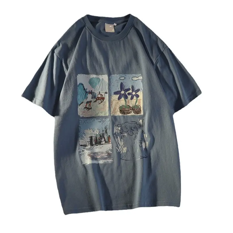 Women's 2022 Printed Pullover T-Shirt Blue Loose Fit - Image 8